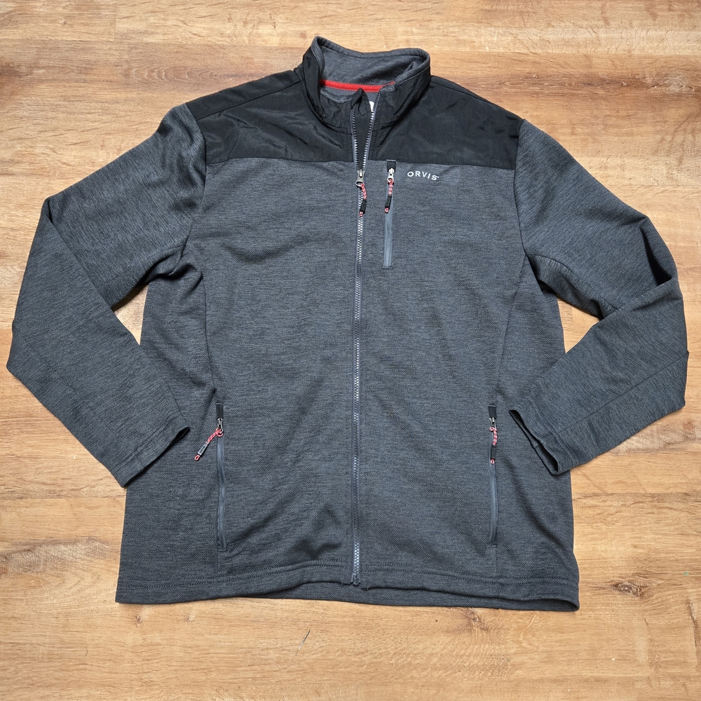 Orvis Men's Gray and Black Zip Up Sweatshirt Jacket Large